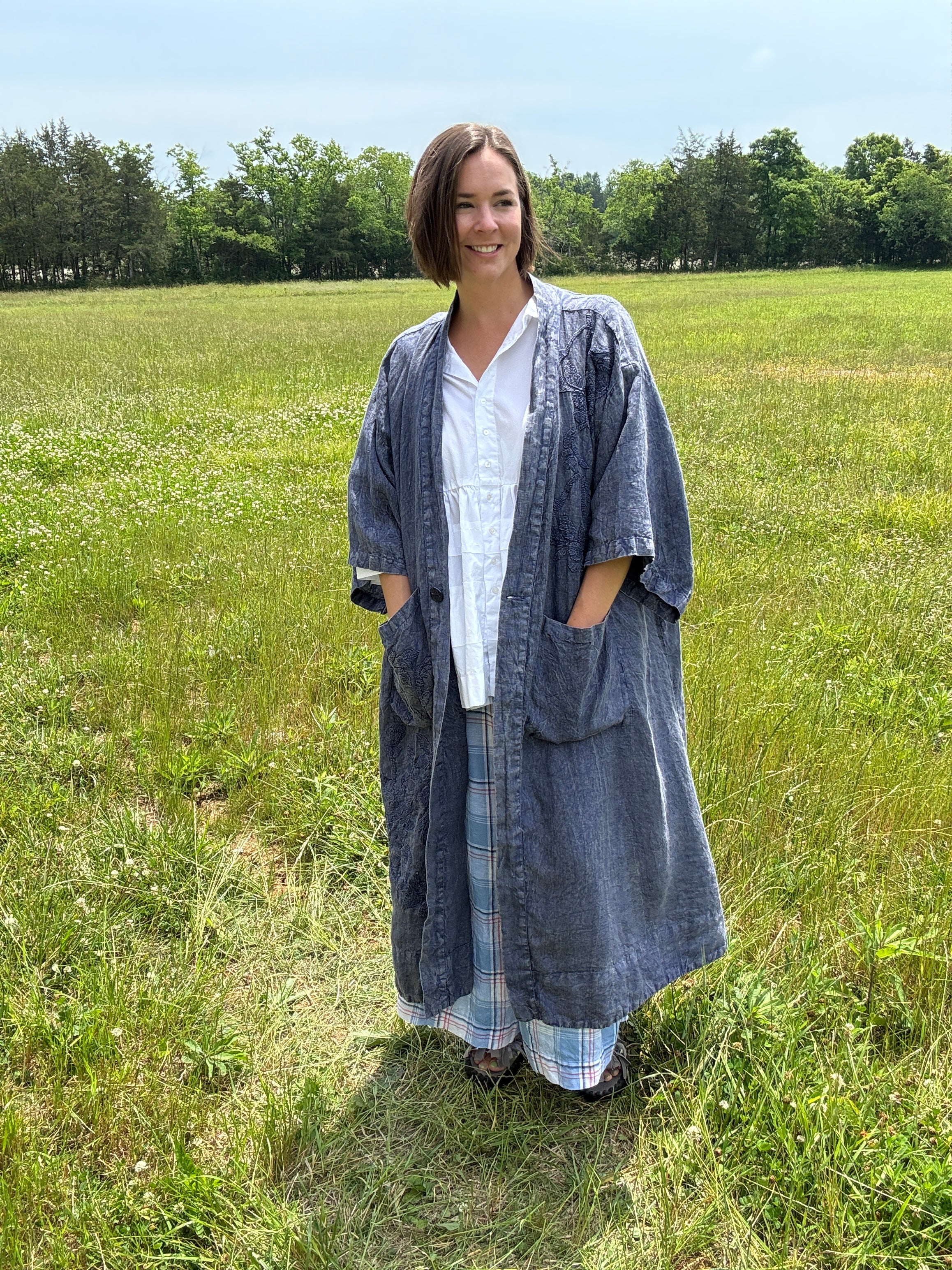 Krista Larson Linen Kimono In Lapis