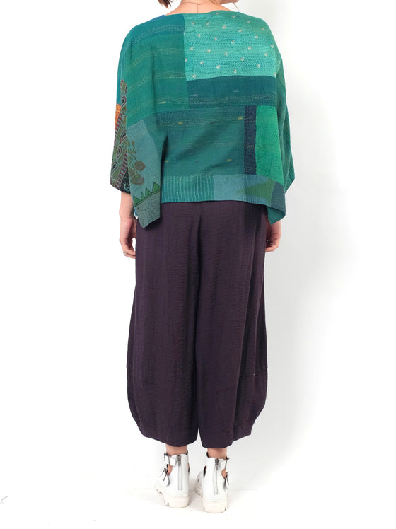 Mieko Mintz Cotton Silk Patch 3/4 Sleeve Crop Top