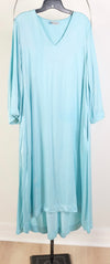 Baci VNeck 3/4 Sleeve Midi Dress in Hand Dyed Teal