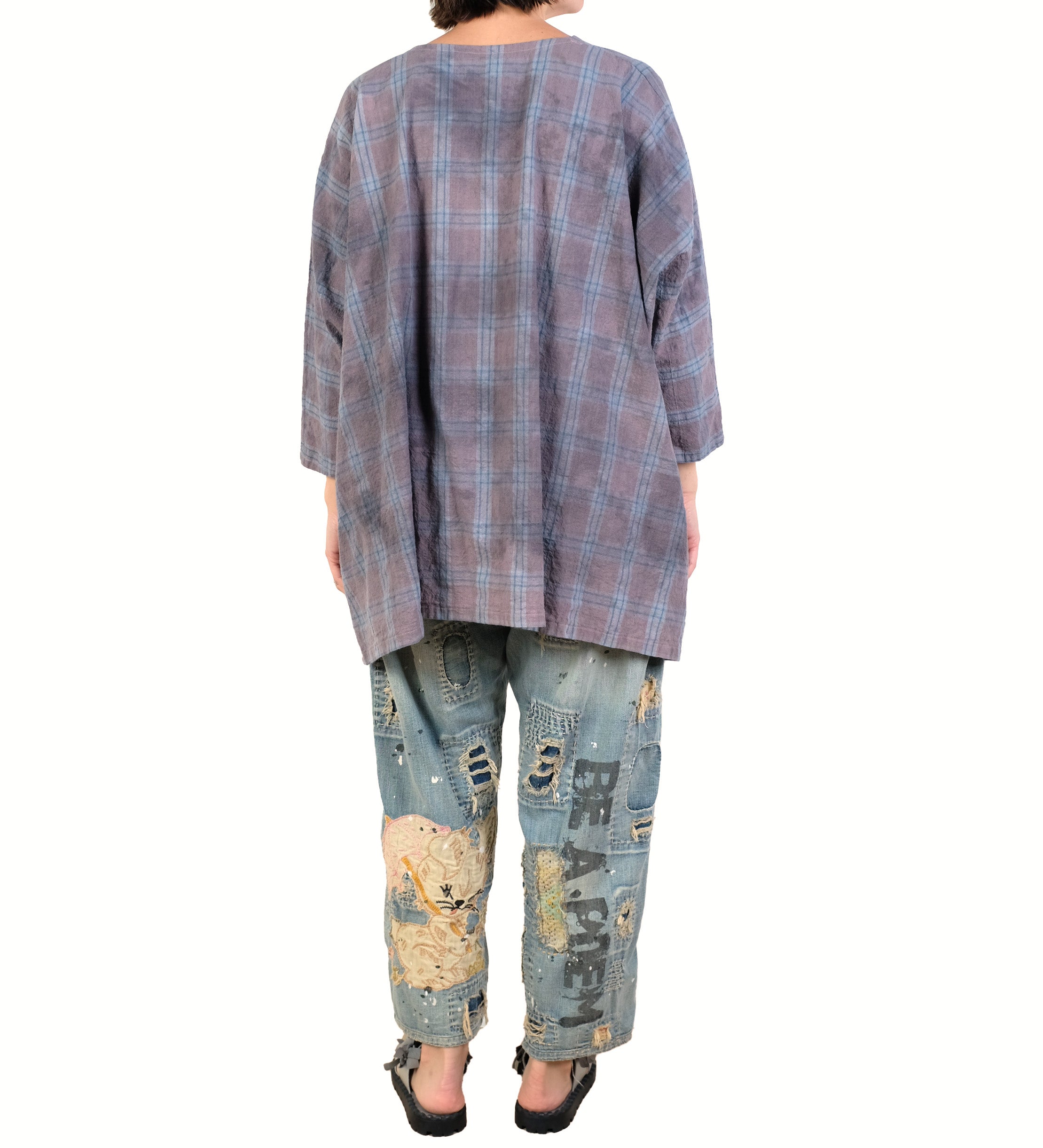 KQ One Size Gray Over Dye Plaid Tunic