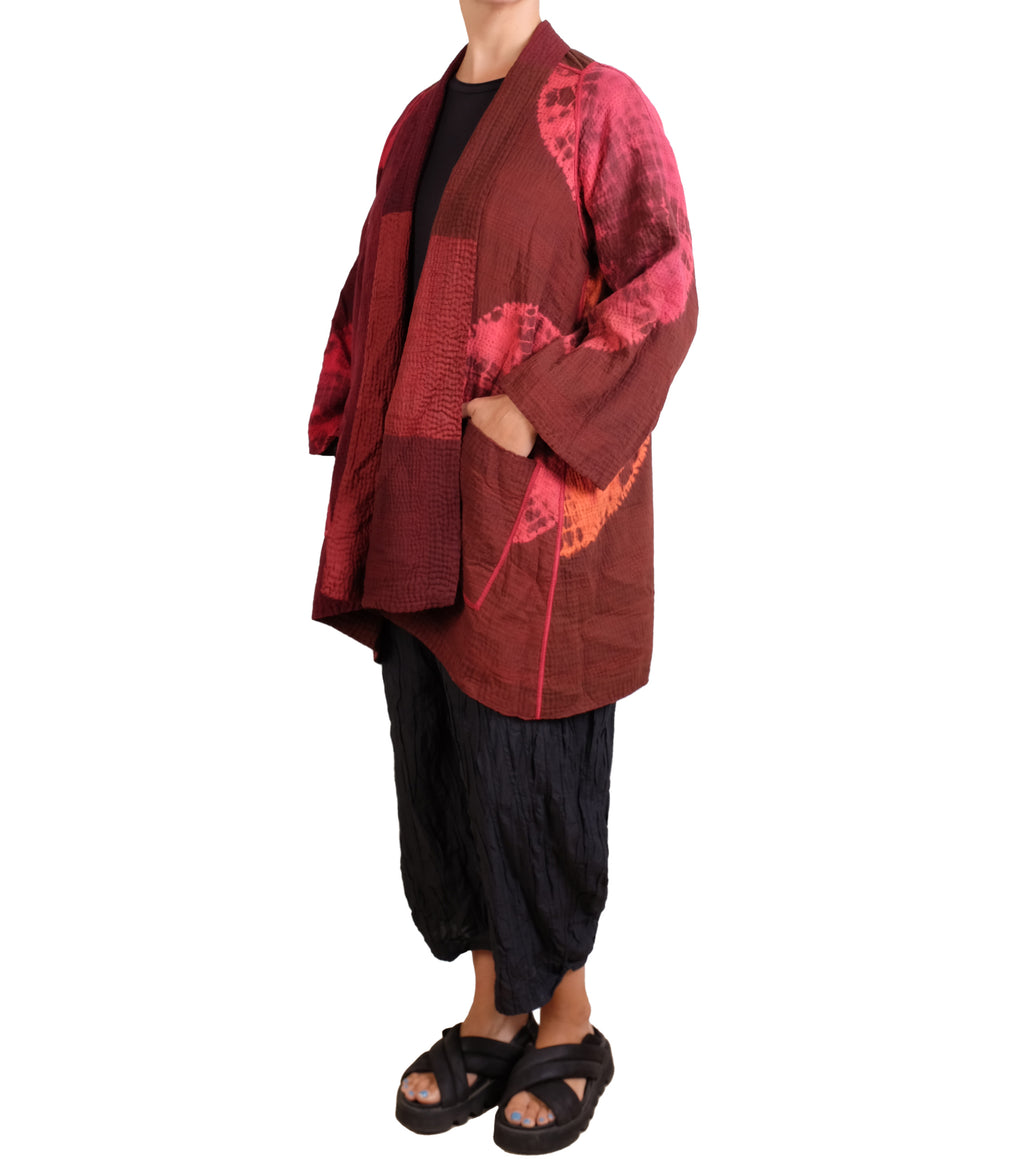 Mieko Mintz Circle Shibori Tie Dye Woven Patch Kantha A-line Jacket