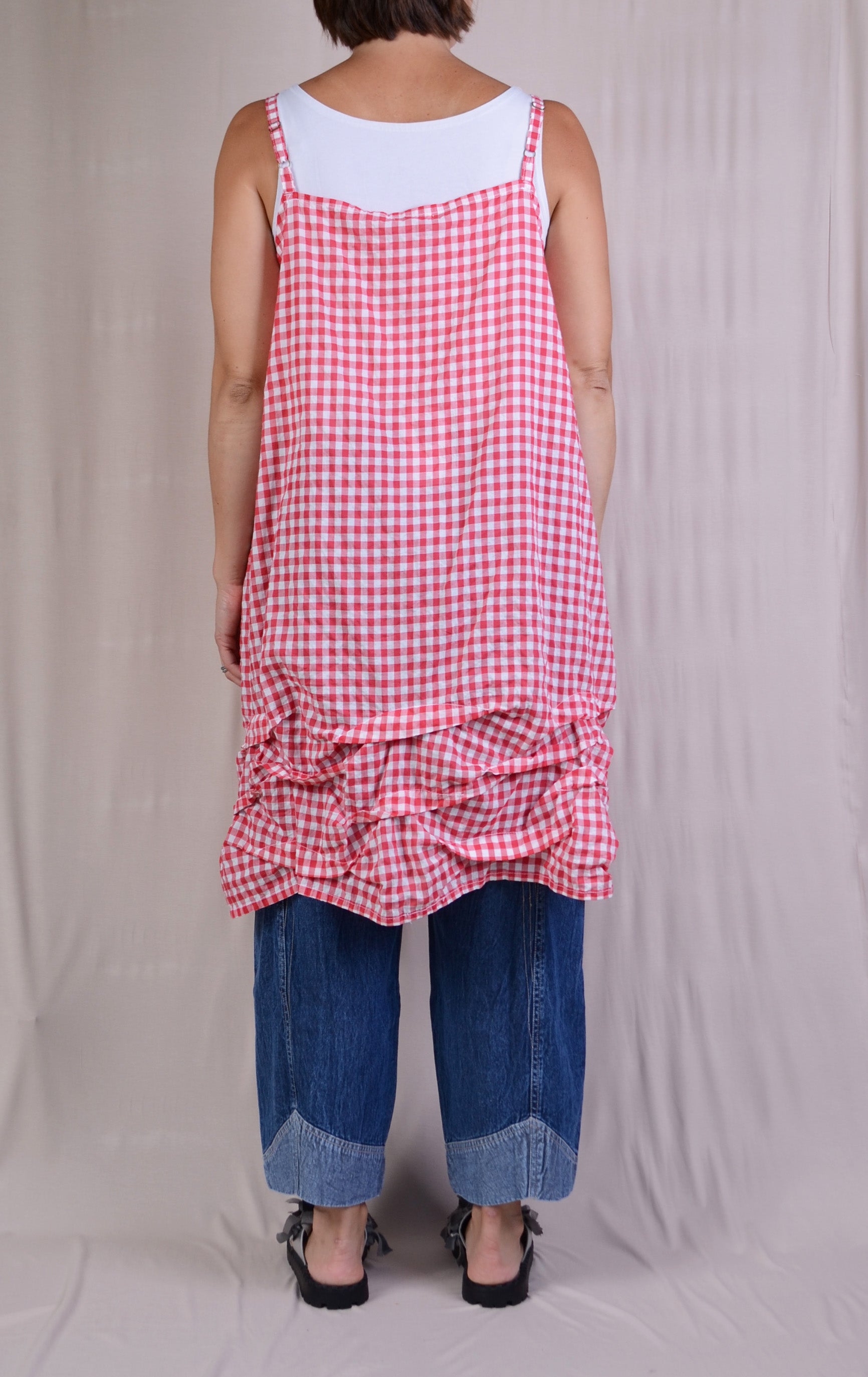 Krista Larson Short Wavey Slip in Checked Cotton Ramie