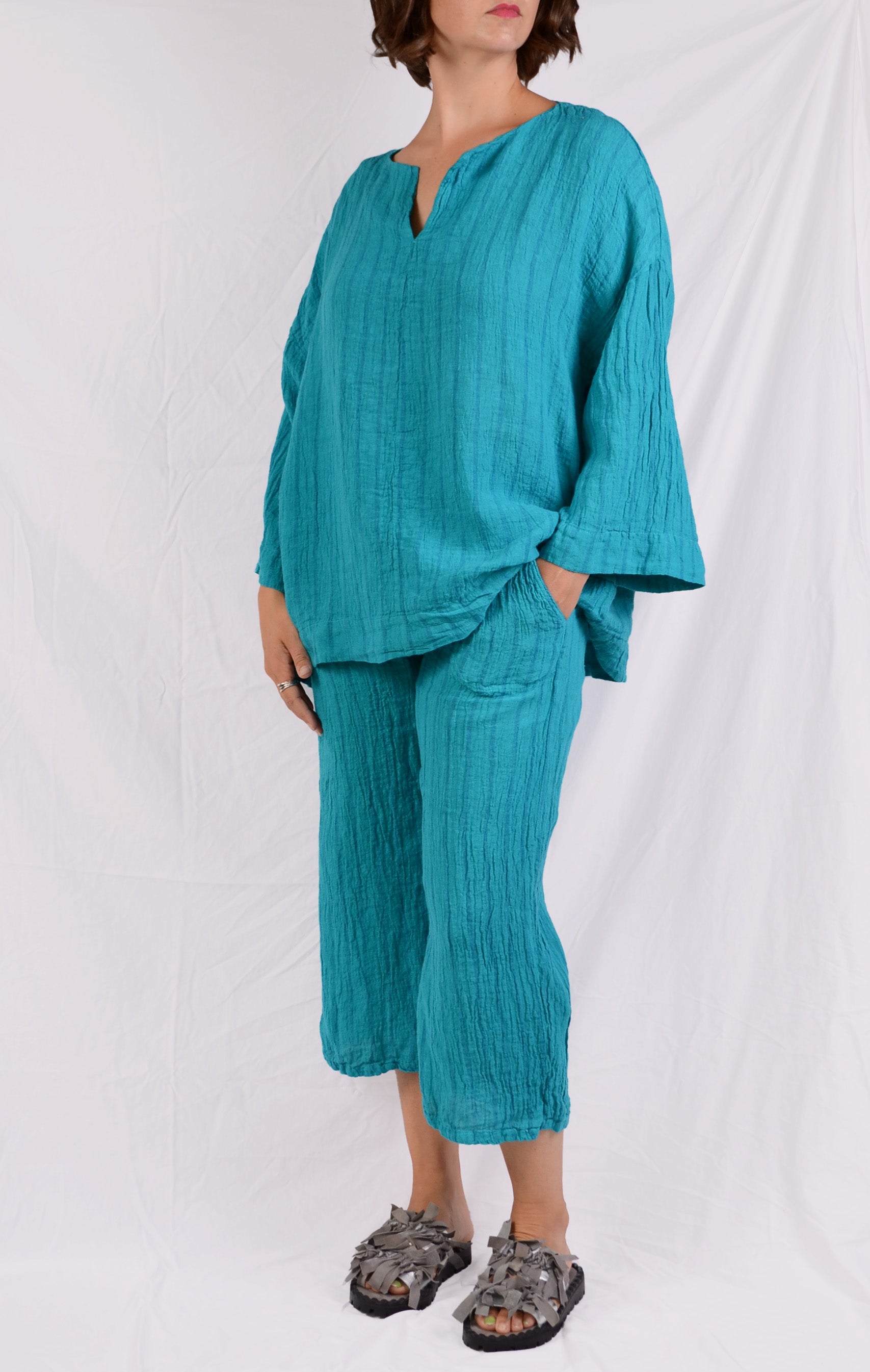 Cutloose Split Neck Pullover in Atlantis Stripe