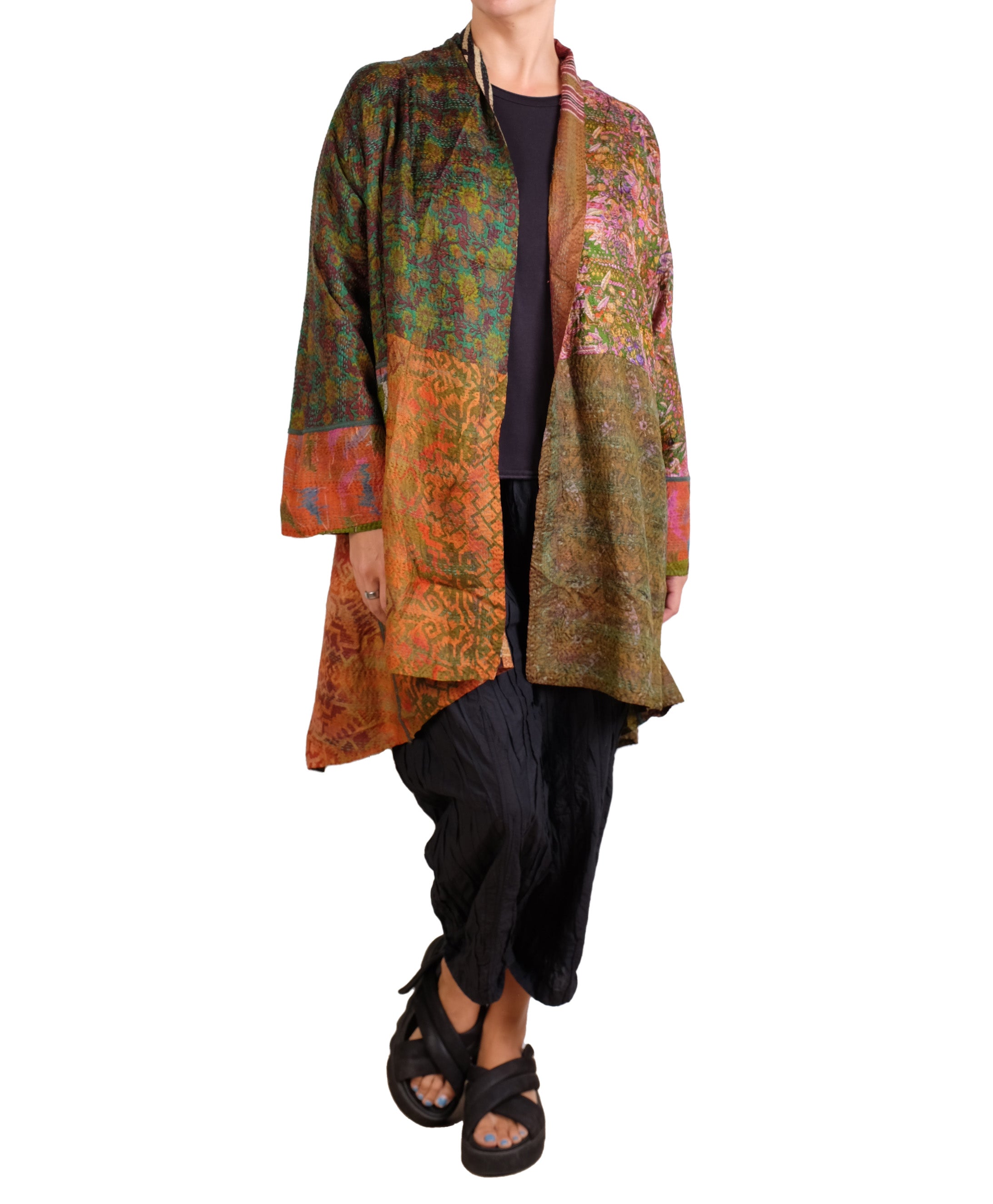 Mieko Mintz Vintage Silk Kantha Kimono Long Jacket