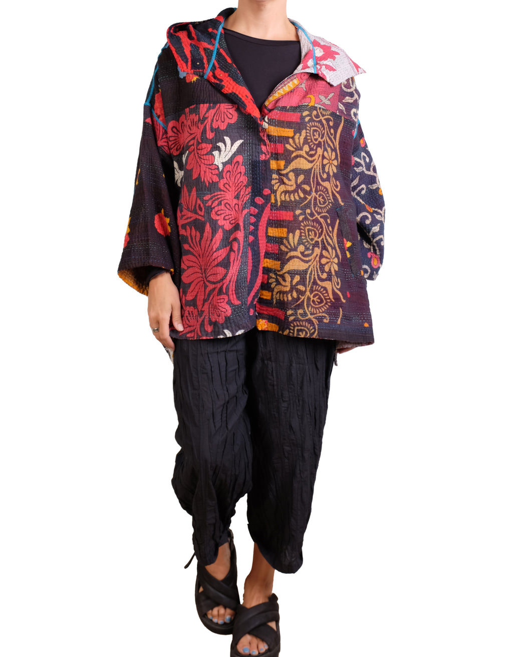 Mieko Mintz Puzzle Kantha Hoodie Poncho