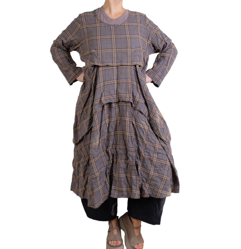 Dress To Kill Denim Mustard Plaid L/S Folded Dress