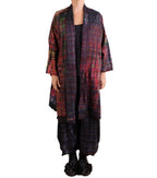 Mieko Mintz Tie Dye Vintage Silk Kantha New Kimono Long Wrap in Maroon