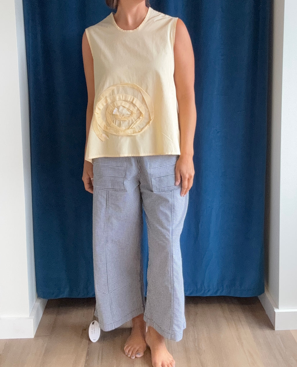 Paper Temples B Tank in Yellow Stripe Bullseye