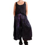 Mieko Mintz Tie Dye Vintage Silk Kantha Wide Leg Lantern Pant in Maroon