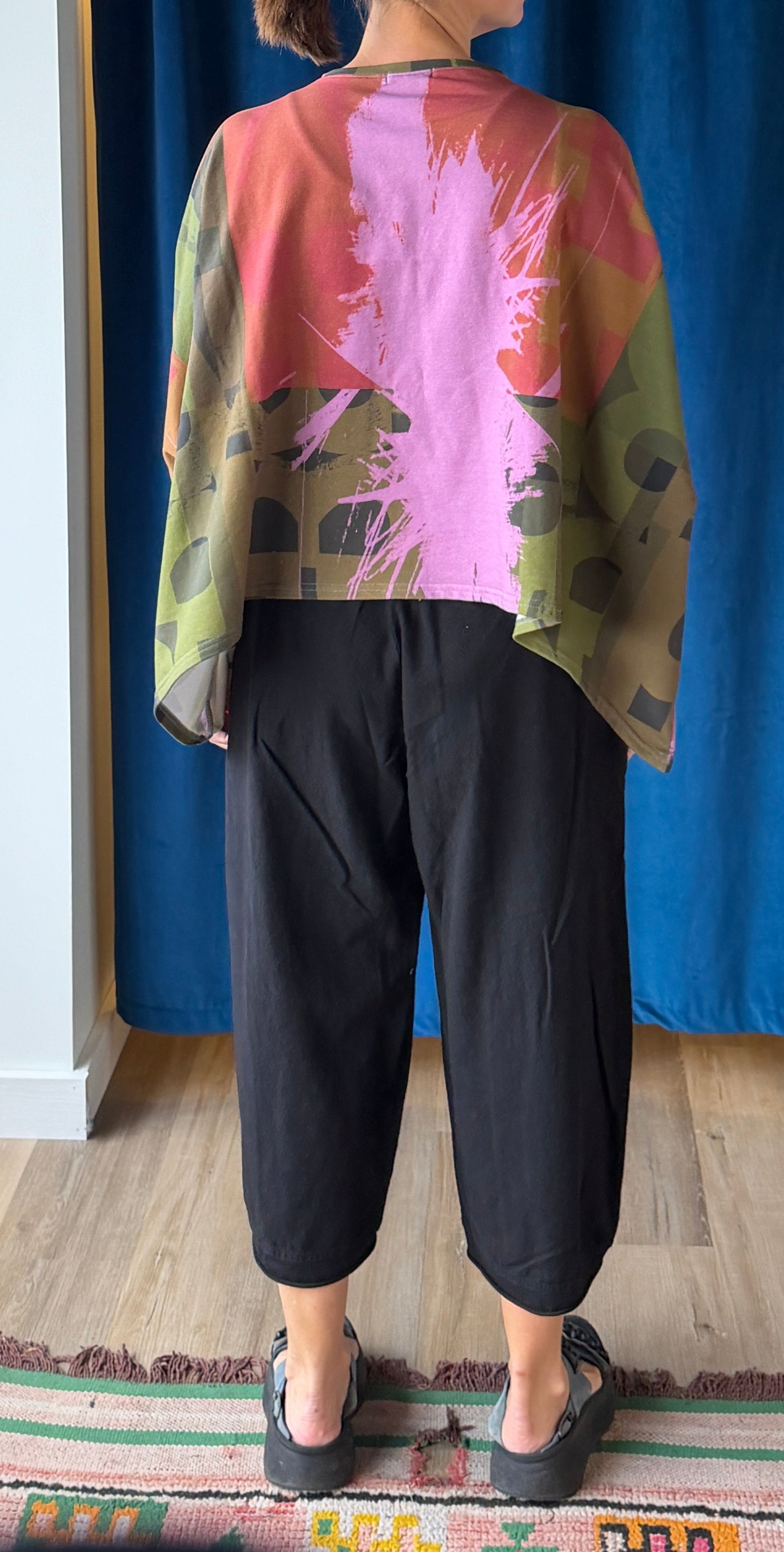 Andrea Geer Oversized Poncho in Olive, Pink, Orange