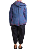 Mieko Mintz Navy & Purple Cotton Overdye Kantha Hoodie Jacket