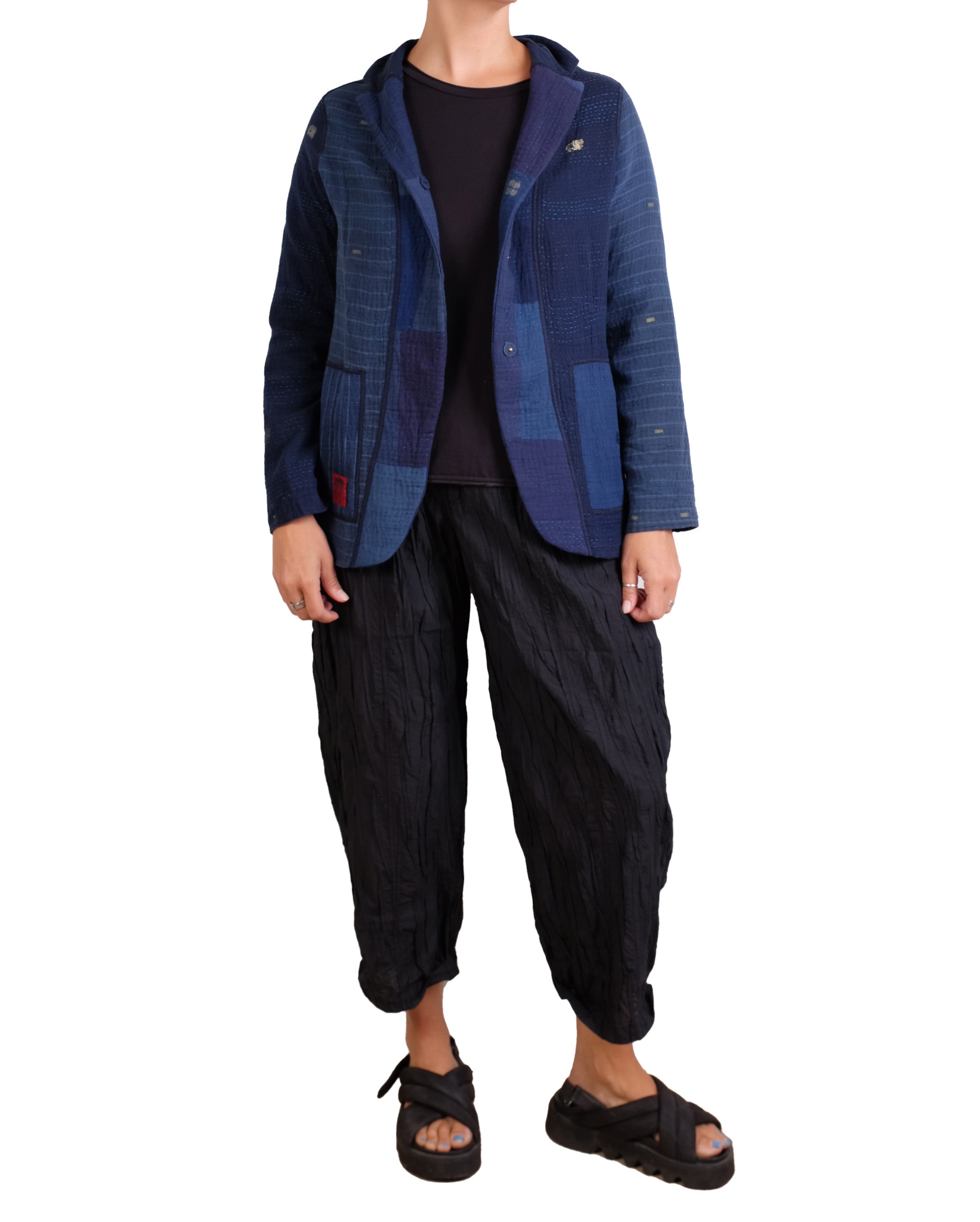 Mieko Mintz Navy Ombre Patched Kantha Basic Jacket