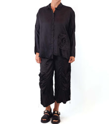  Paper Temples Asymo Button Front Shirt in Black Rayon/Flower