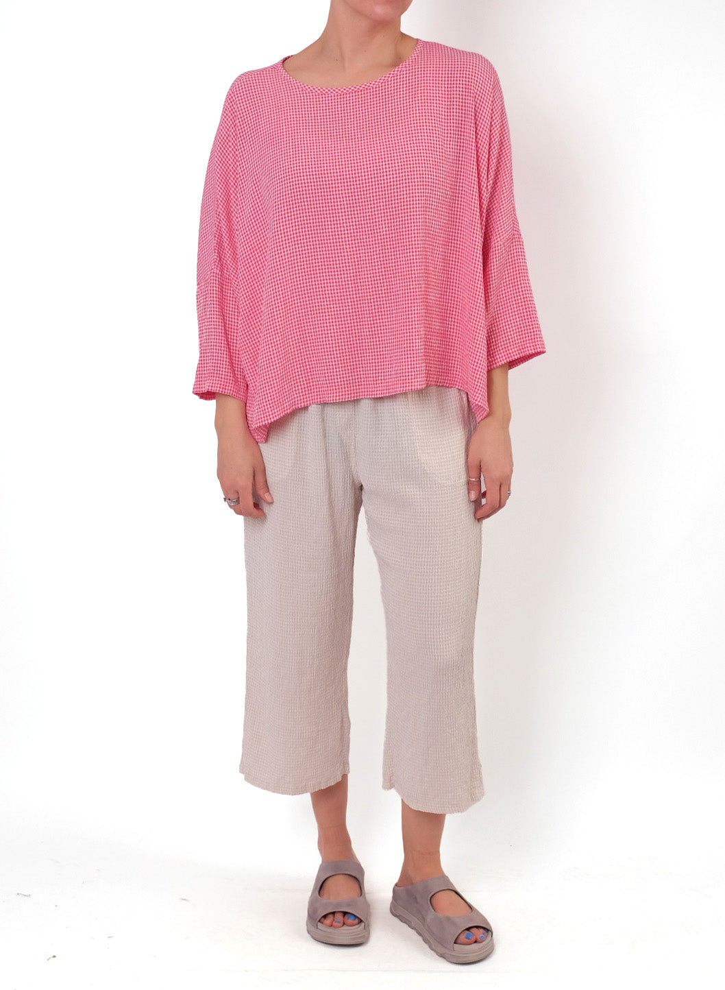 Cutloose Easy Crop Pant in Jicama Crinkle Check