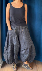 Bodil Black with White Pinstripe Full Pants