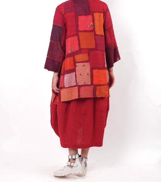 Mieko Mintz Tonal Tile Patch Kantha A-Line Jacket