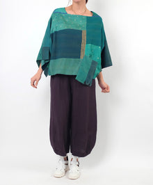  Mieko Mintz Cotton Silk Patch 3/4 Sleeve Crop Top