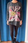 Krista Larson Fuschia Painting Long Sleeve Tee in Black