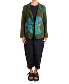 Mieko Mintz Olive Shibori Tie Dye Cotton Silk Patch Kantha Simple Jacket