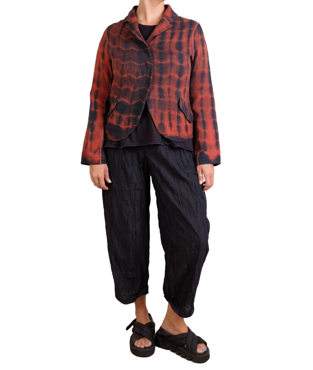 Mieko Mintz Shibori Tie Dye Kantha Cropped Basic Jacket in Burnt Orange