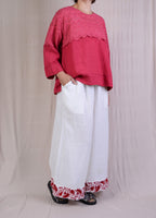 Krista Larson Agnes Pants in Valentine Embroidered Edge Linen