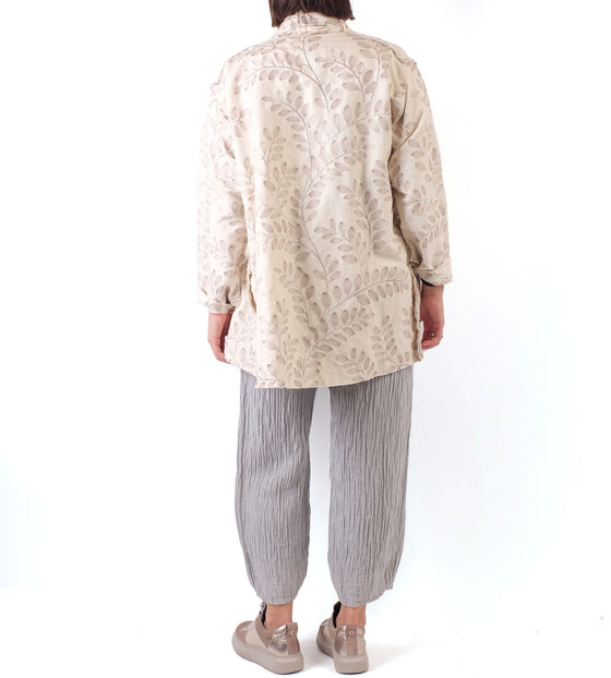 Krista Larson Billowy Cardigan in Oat Leaves Embroidered Cotton