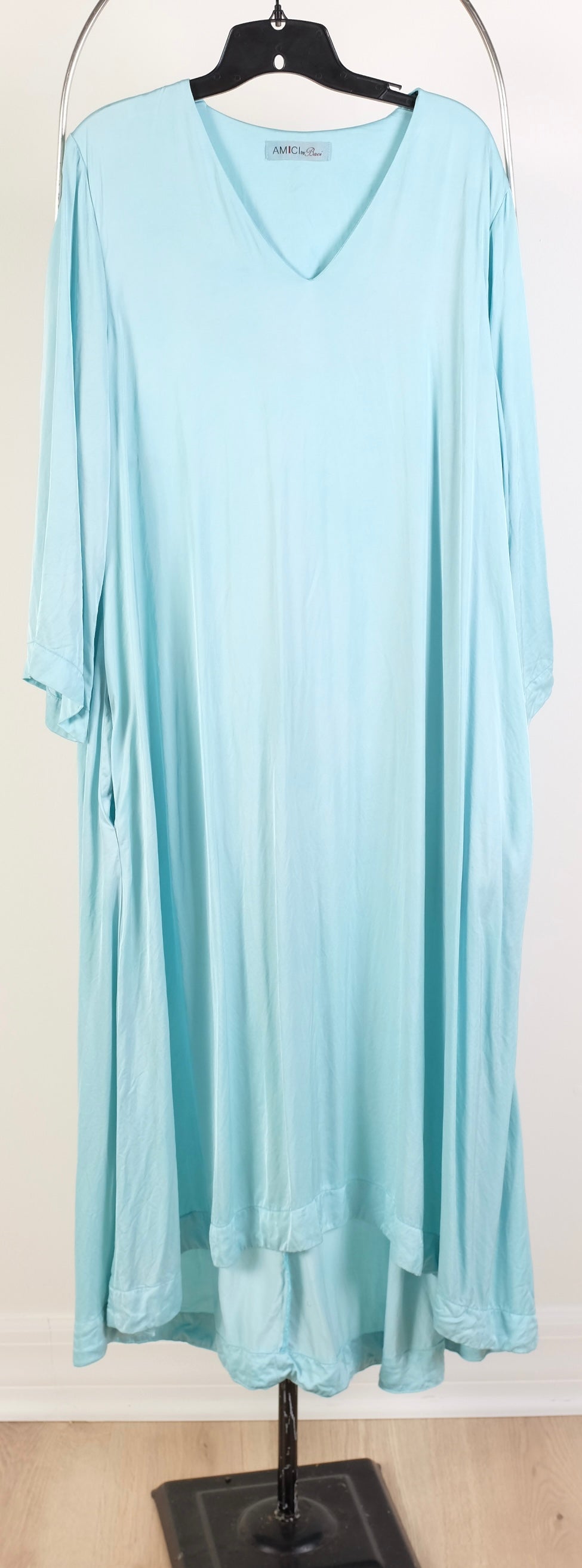Baci VNeck 3/4 Sleeve Midi Dress in Hand Dyed Teal