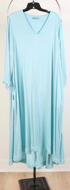 Baci VNeck 3/4 Sleeve Midi Dress in Hand Dyed Teal
