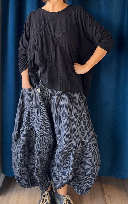 Bodil Black with White Pinstripe Full Pants