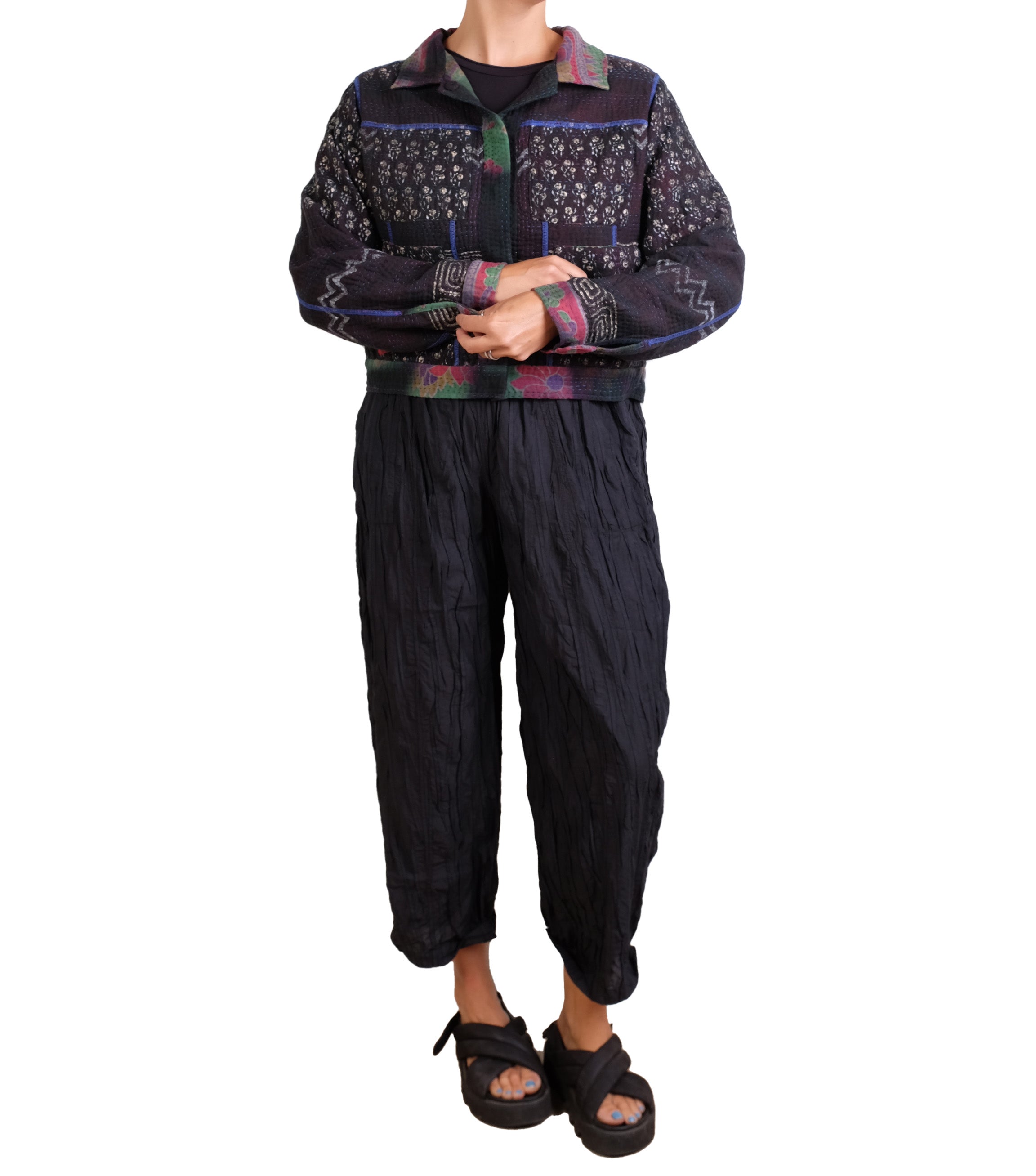 Mieko Mintz Polished Cotton Random Tuck Voile Barrel Pants in Black