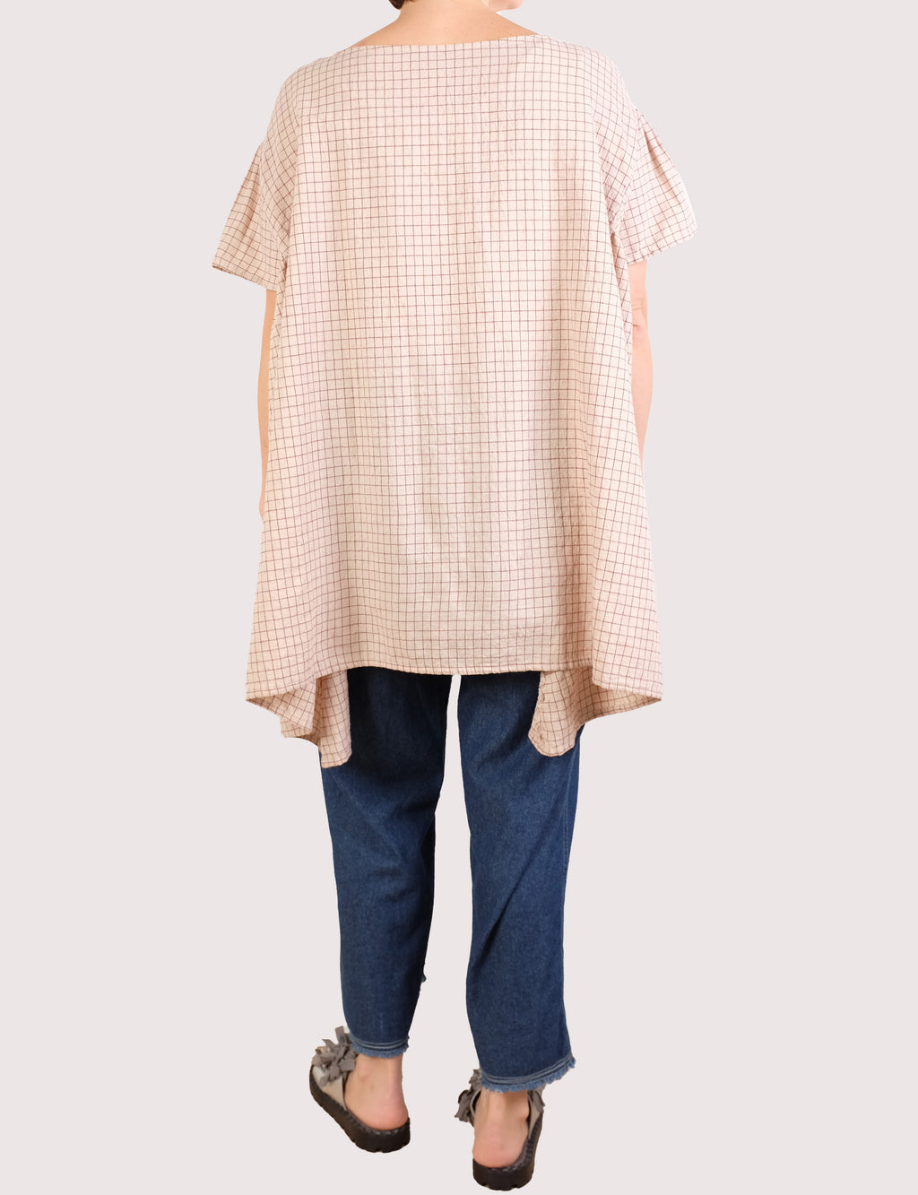 KQ Designs Cream/Burgundy Check One Size Tunic