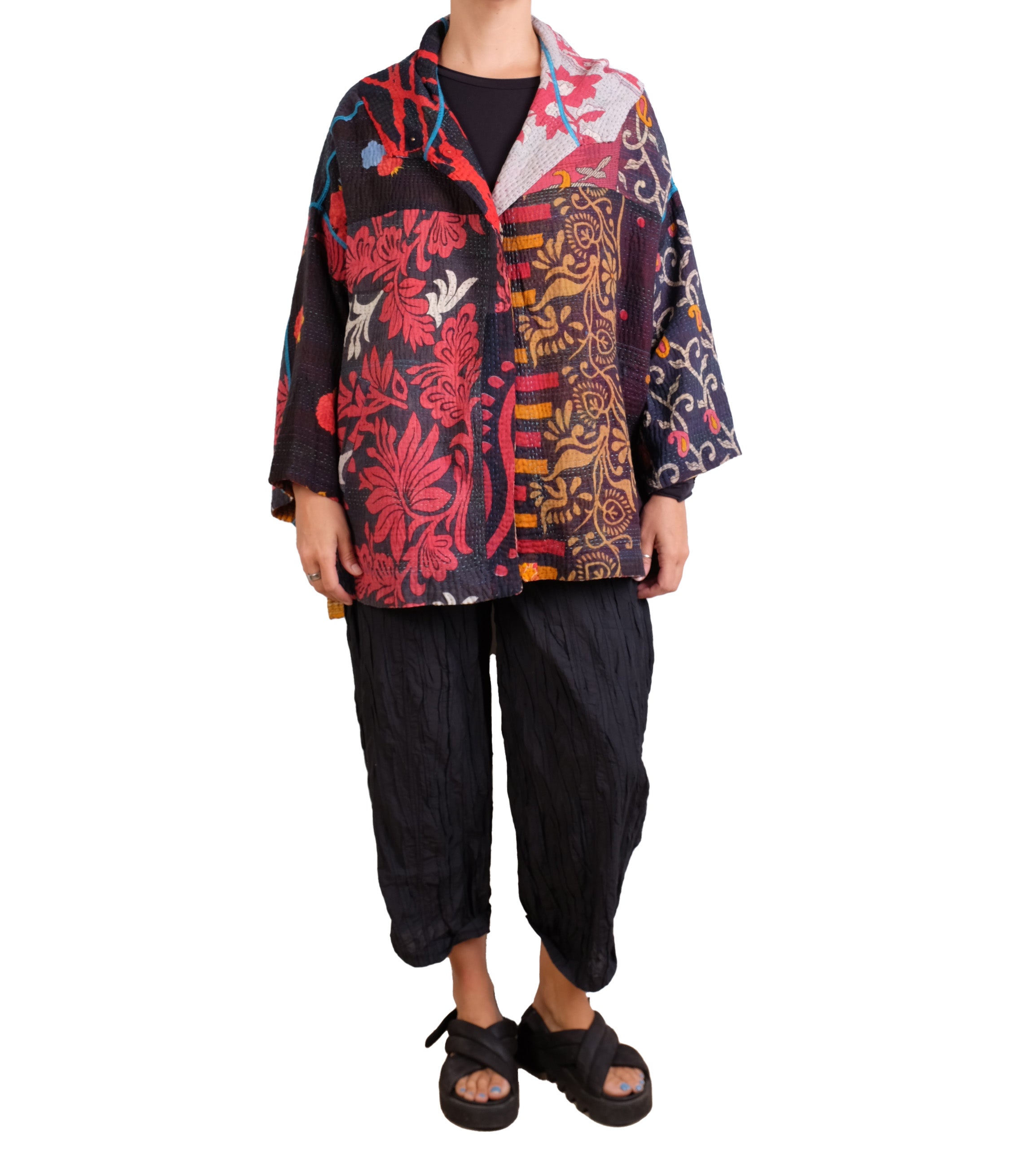 Mieko Mintz Puzzle Kantha Hoodie Poncho