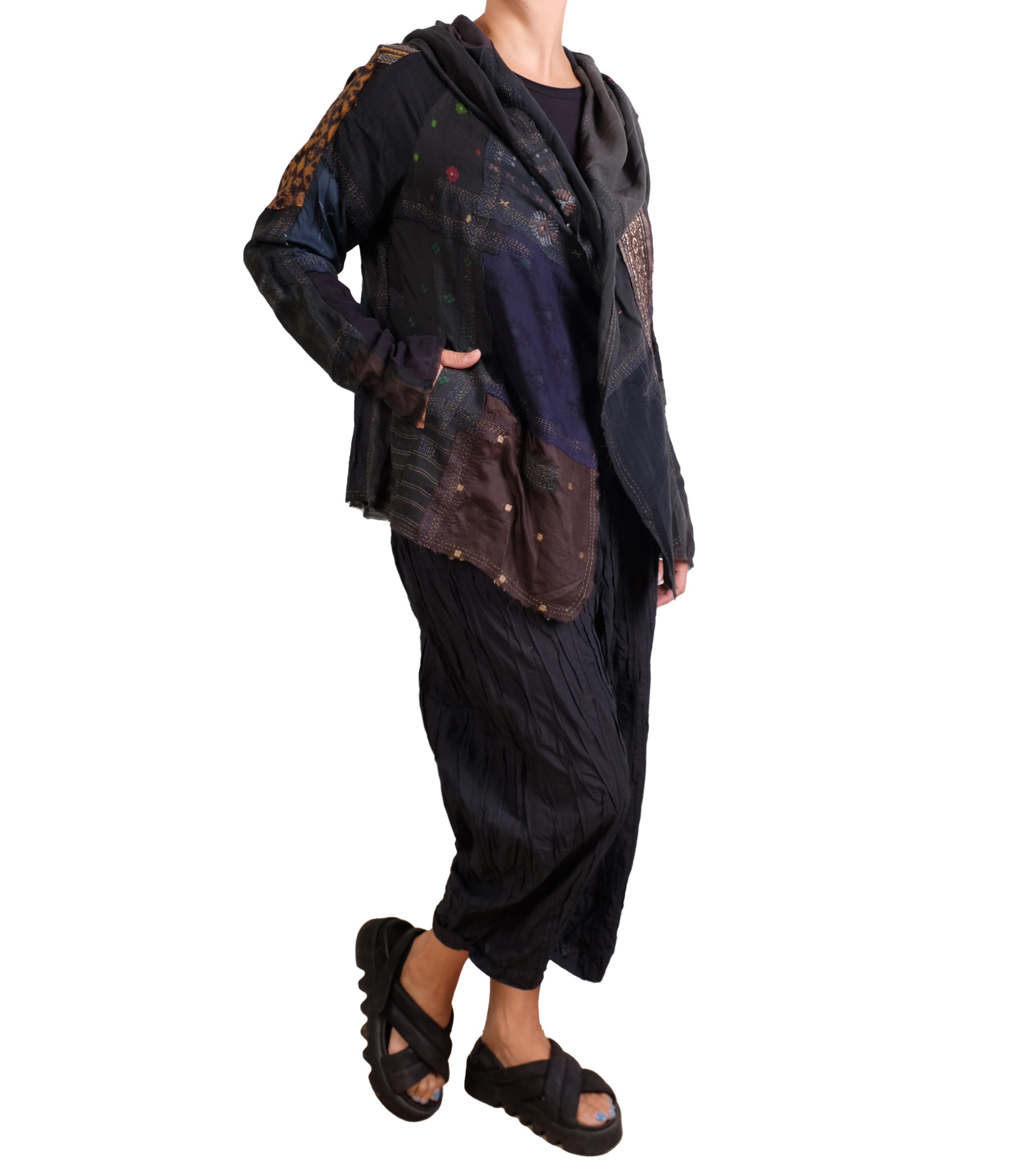 Mosaic Tile Patch Kantha Hooded Jacket