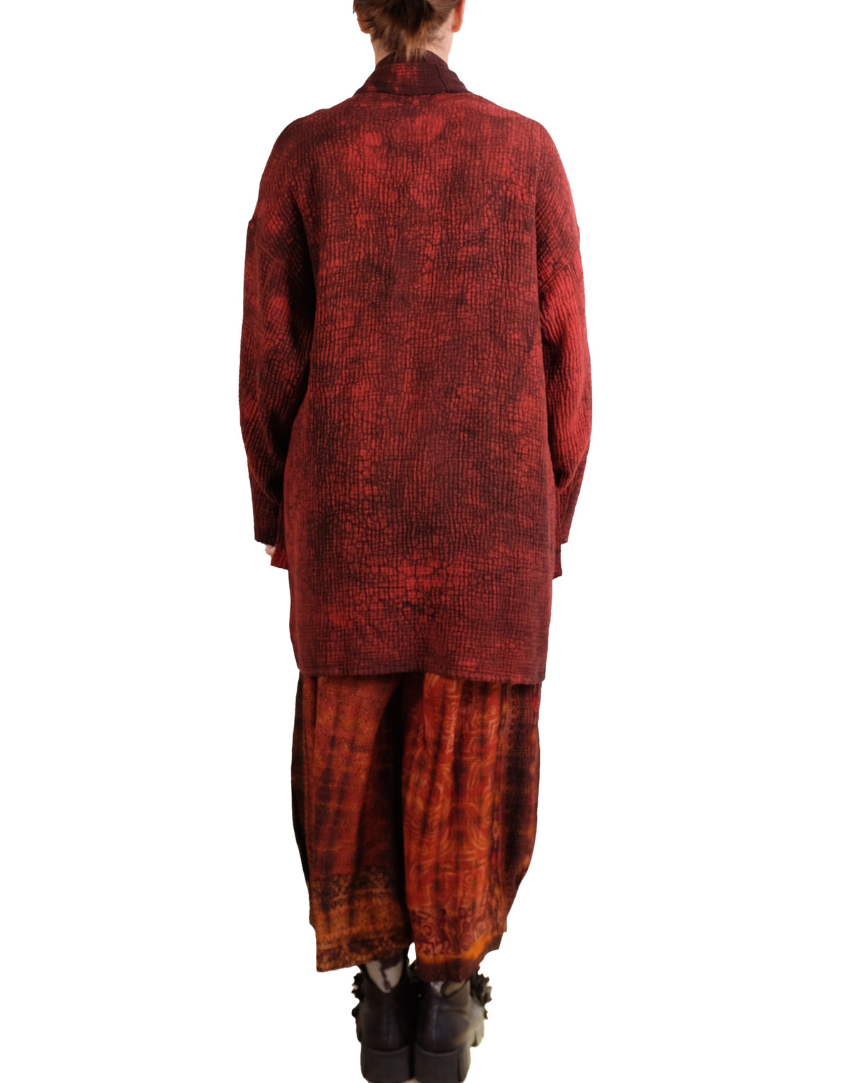 Mieko Mintz Mud Dye Ripple Kantha Shawl Coat in Red