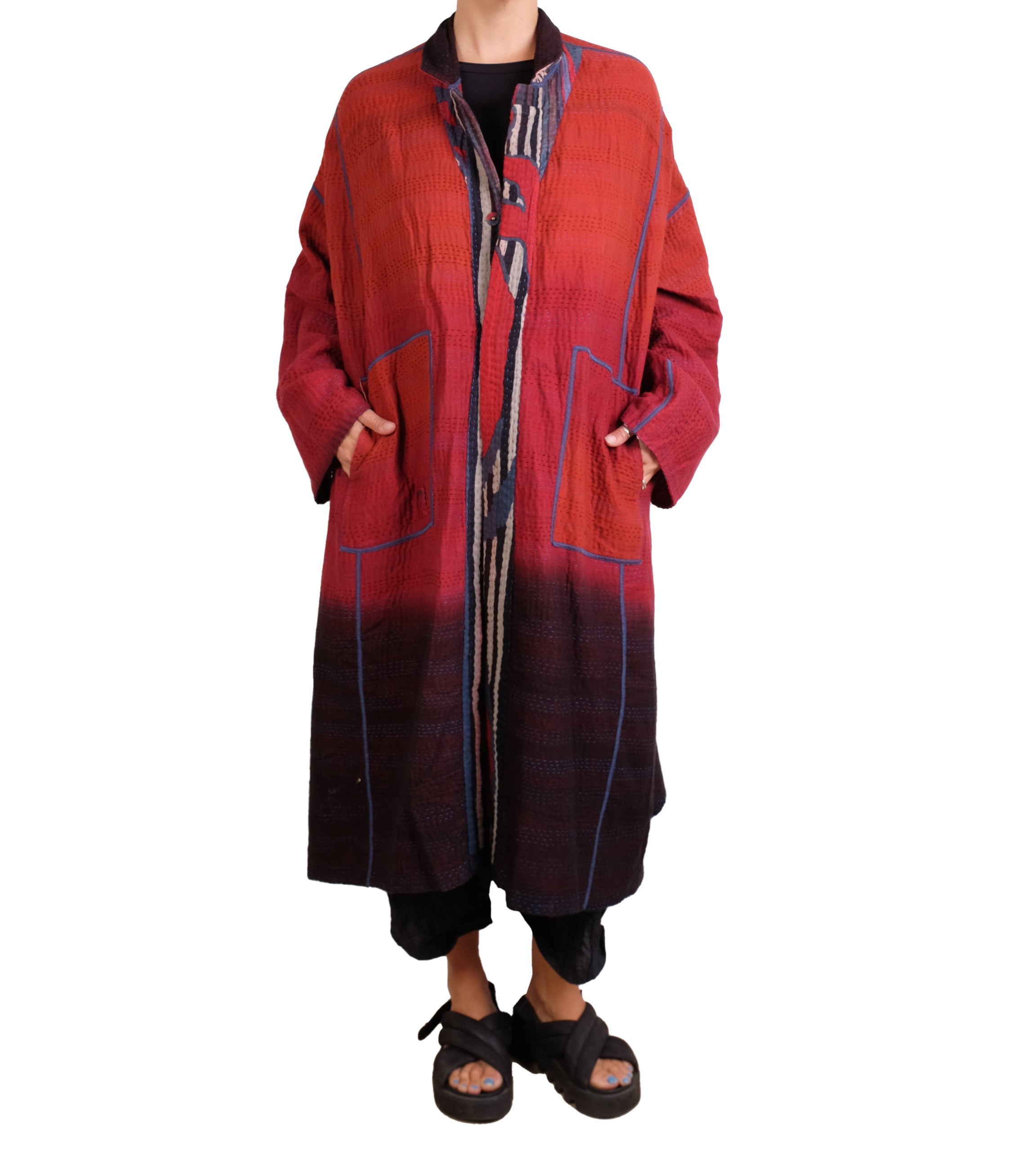 Mieko Mintz Stripe And Bends Kantha New Oversized Coat