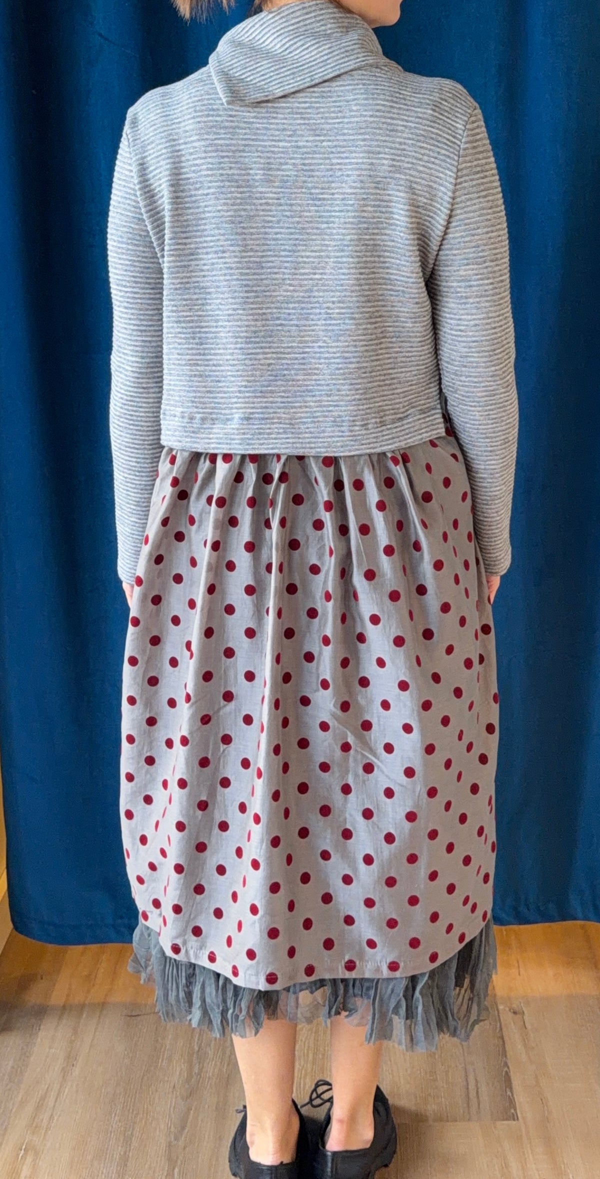 Gershon Bram Sweatshirt Dress with Flocked Dots