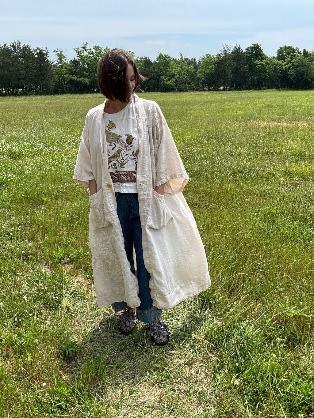 Krista Larson Linen Kimono In Alabaster