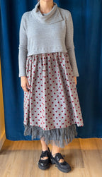 Gershon Bram Sweatshirt Dress with Flocked Dots