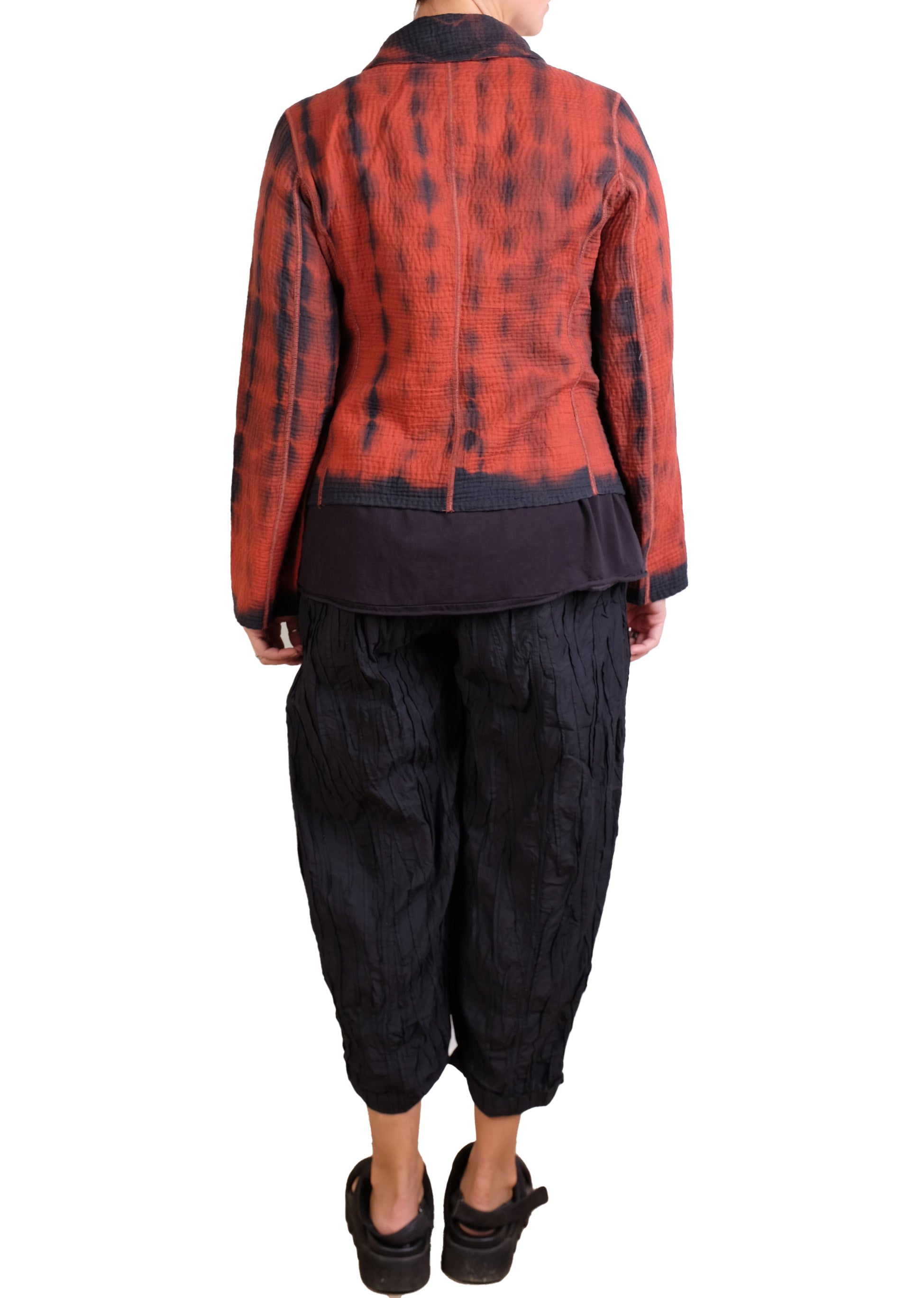 Mieko Mintz Shibori Tie Dye Kantha Cropped Basic Jacket in Burnt Orange