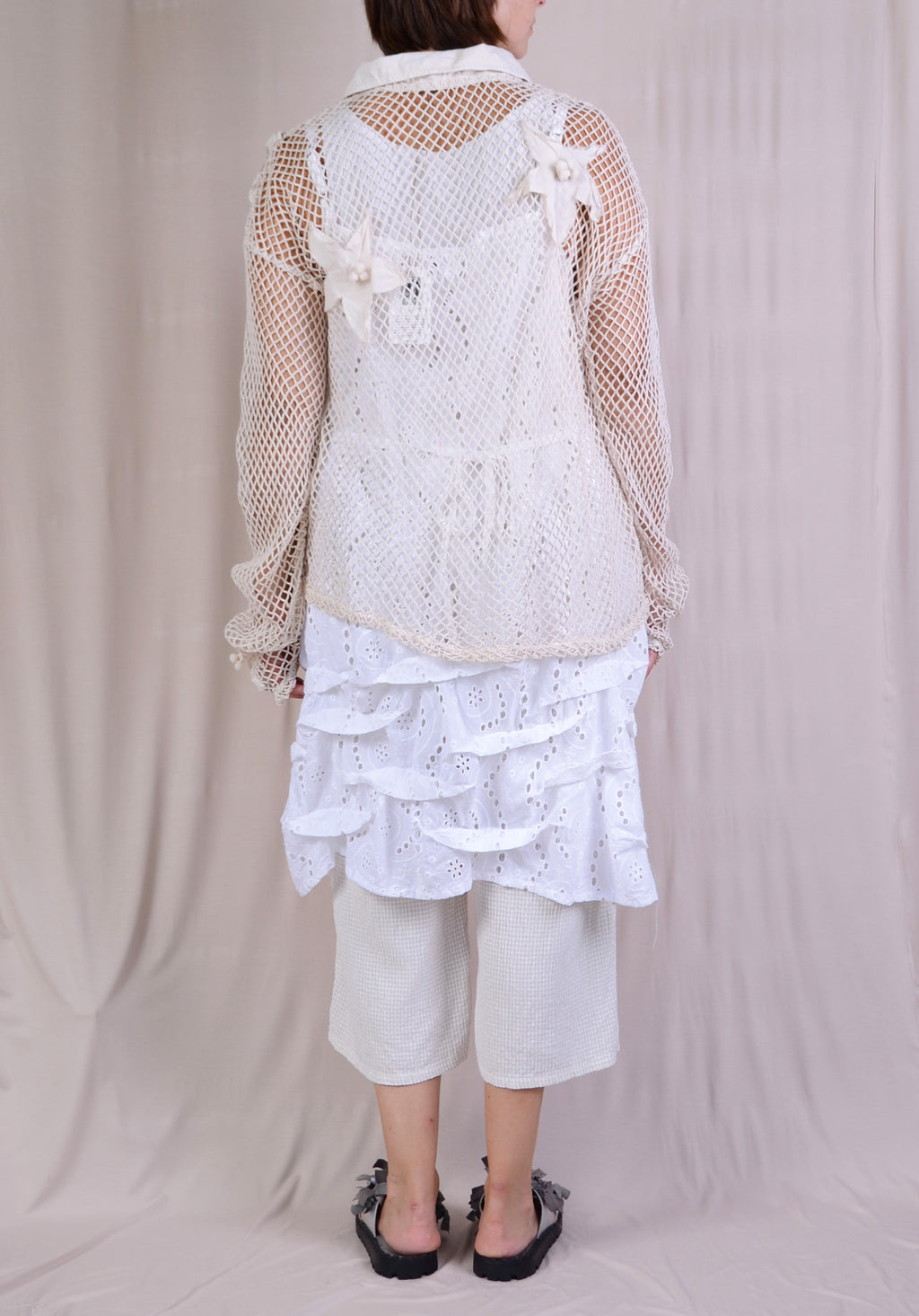 Krista Larson Hibiscus Fishnet Cardigan in Alabaster