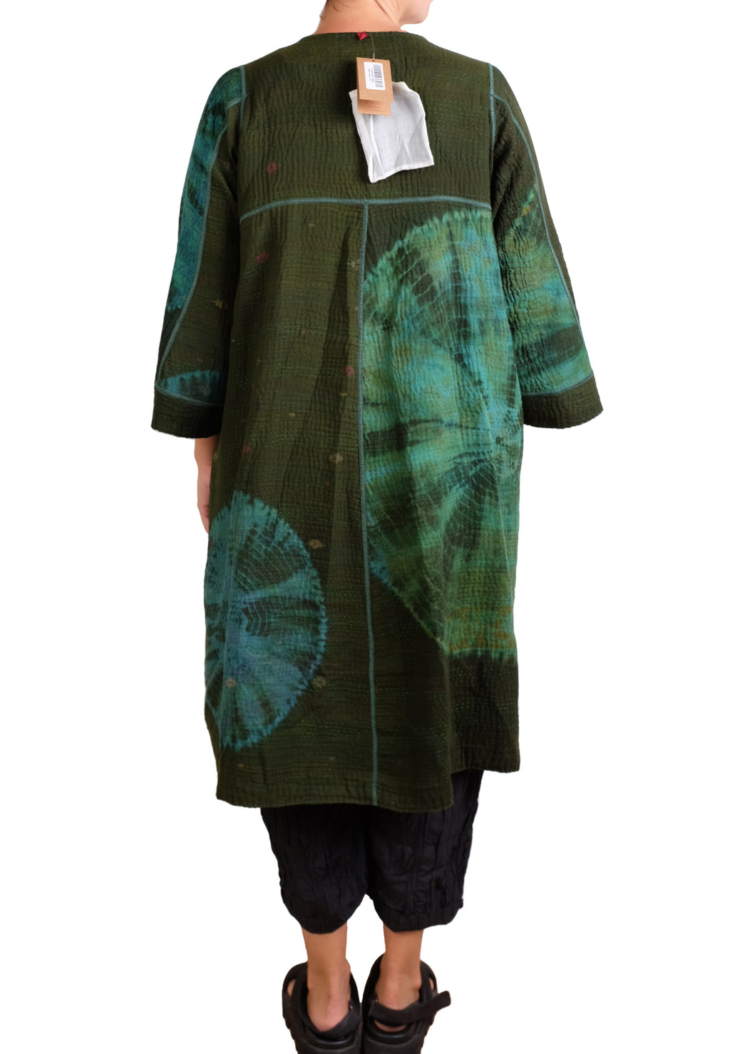 Mieko Mintz Cotton Silk Patch Kantha Wrap Flare Coat