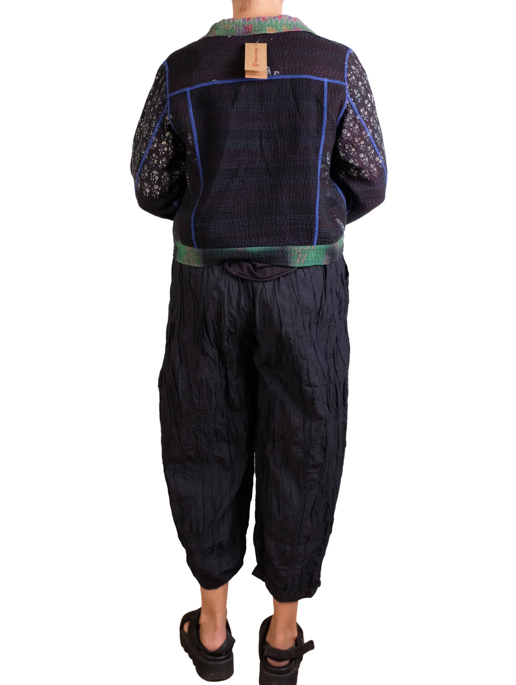 Mieko Mintz Polished Cotton Random Tuck Voile Barrel Pants in Black