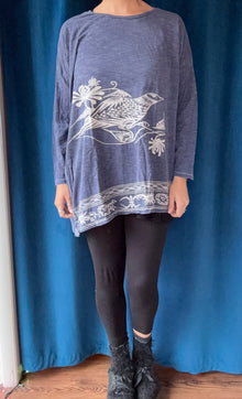  Krista Larson Border Bird Long Sleeve Tee in Denim