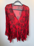 T2T Free People Red Sheer Top Large