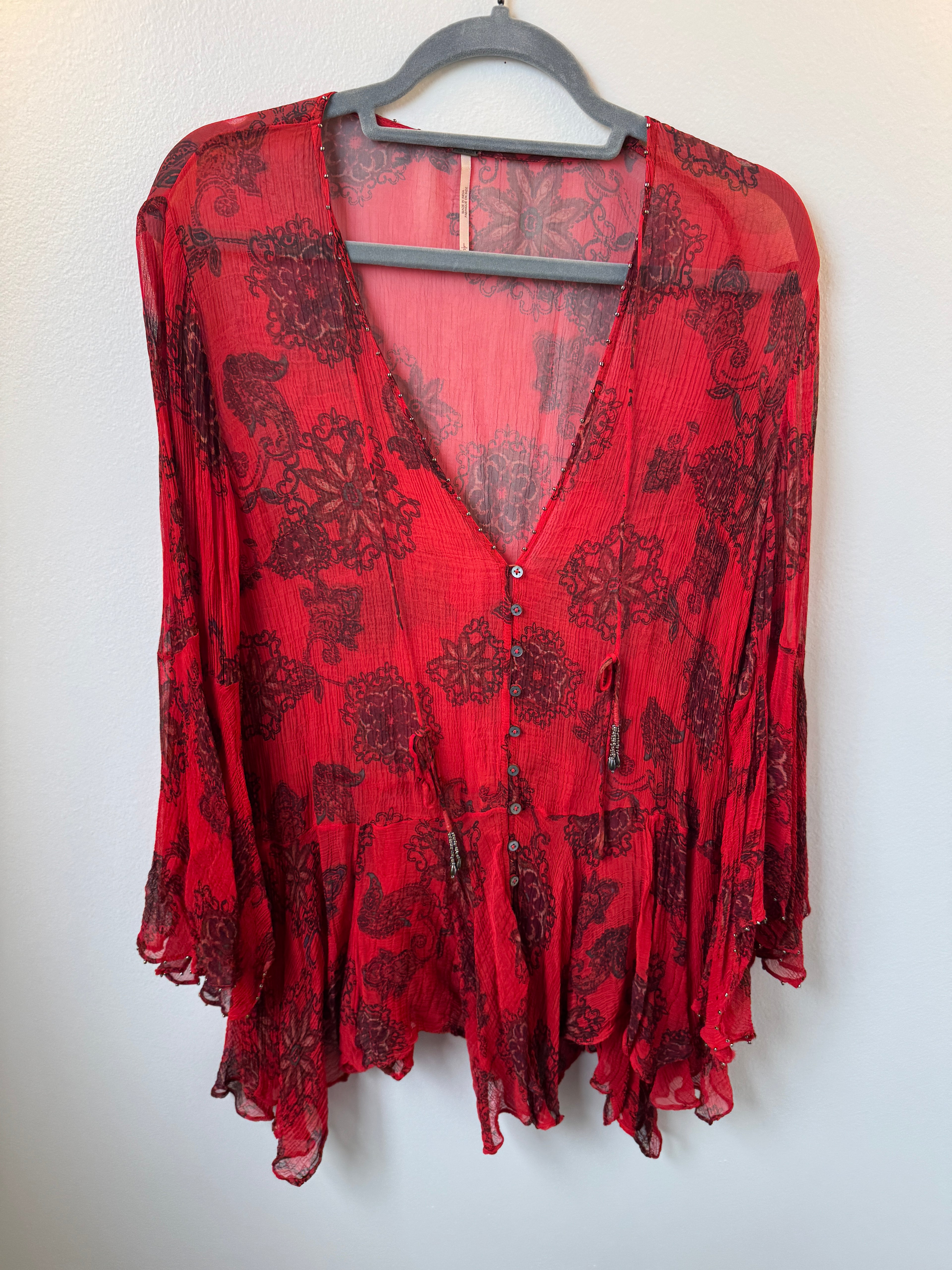 T2T Free People Red Sheer Top Large