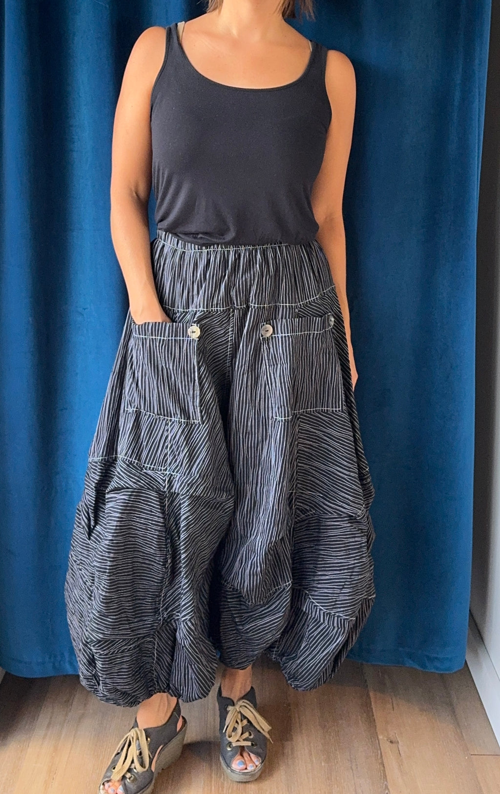 Bodil Black with White Pinstripe Full Pants