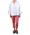 Cutloose Split Neck Pullover in White