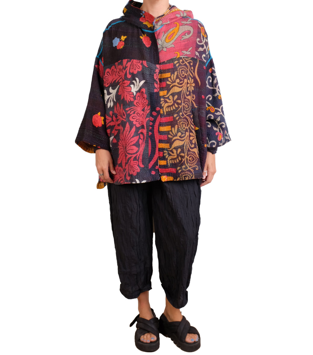 Mieko Mintz Puzzle Kantha Hoodie Poncho