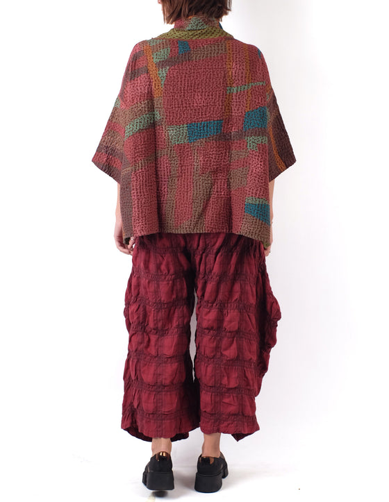 Mieko Mintz Abstract Waffle Kantha Cowl Neck Poncho