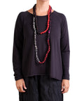 Vintage Silk Kantha Tie-beads Long Necklace in Red/Purple
